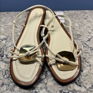 Zara White Sandals with Gold Accent size 40